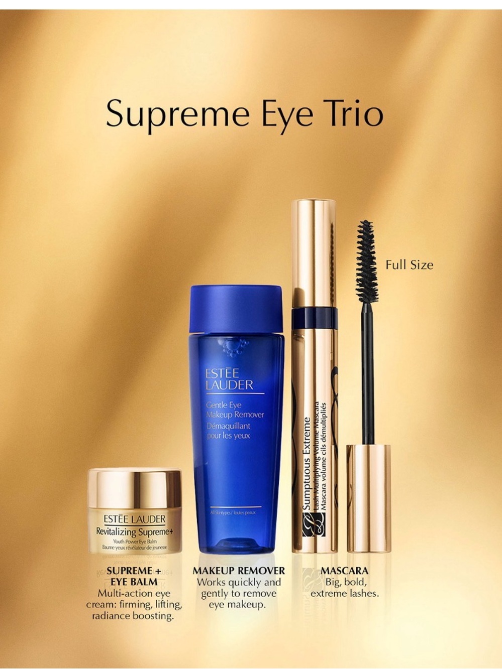 Estee Lauder Supreme Eye Trio - Blue & Gold Eye Care and Mascara Set
